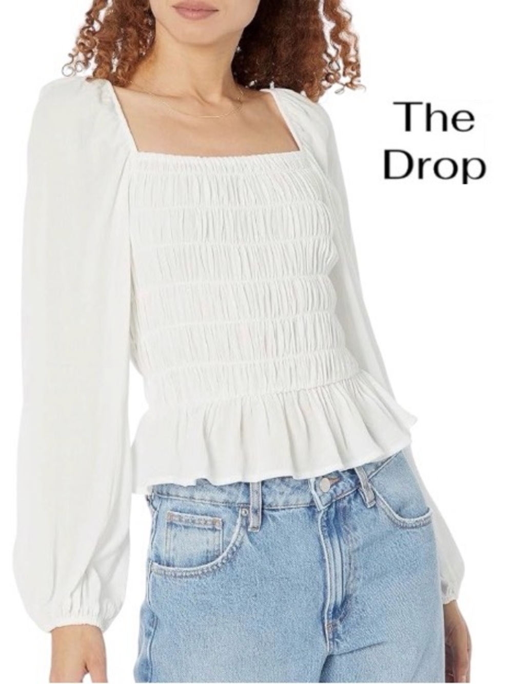 2X Smocked Bodice Long Sleeve Gauze Blouse in White, NWT